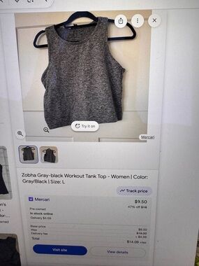 Zobha Gray and Black Cropped Athletic Tank